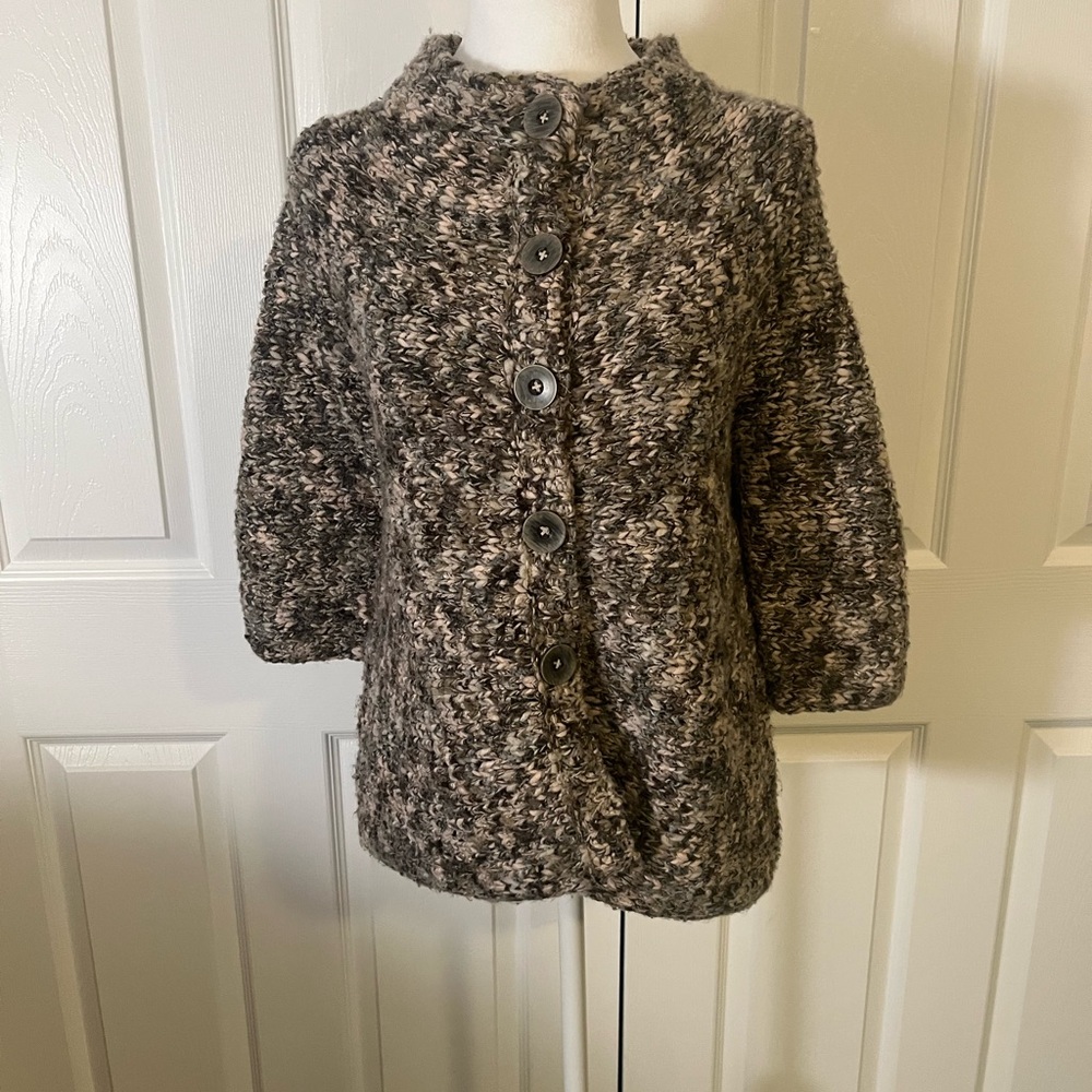 Nic + Zoe Chunky Knit Button Front Cardigan Gray Cream Size Medium - Picture 3 of 7
